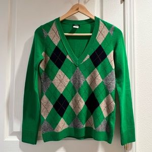 J Crew Green Argyle Pattern V-Neck Sweater (size XS)